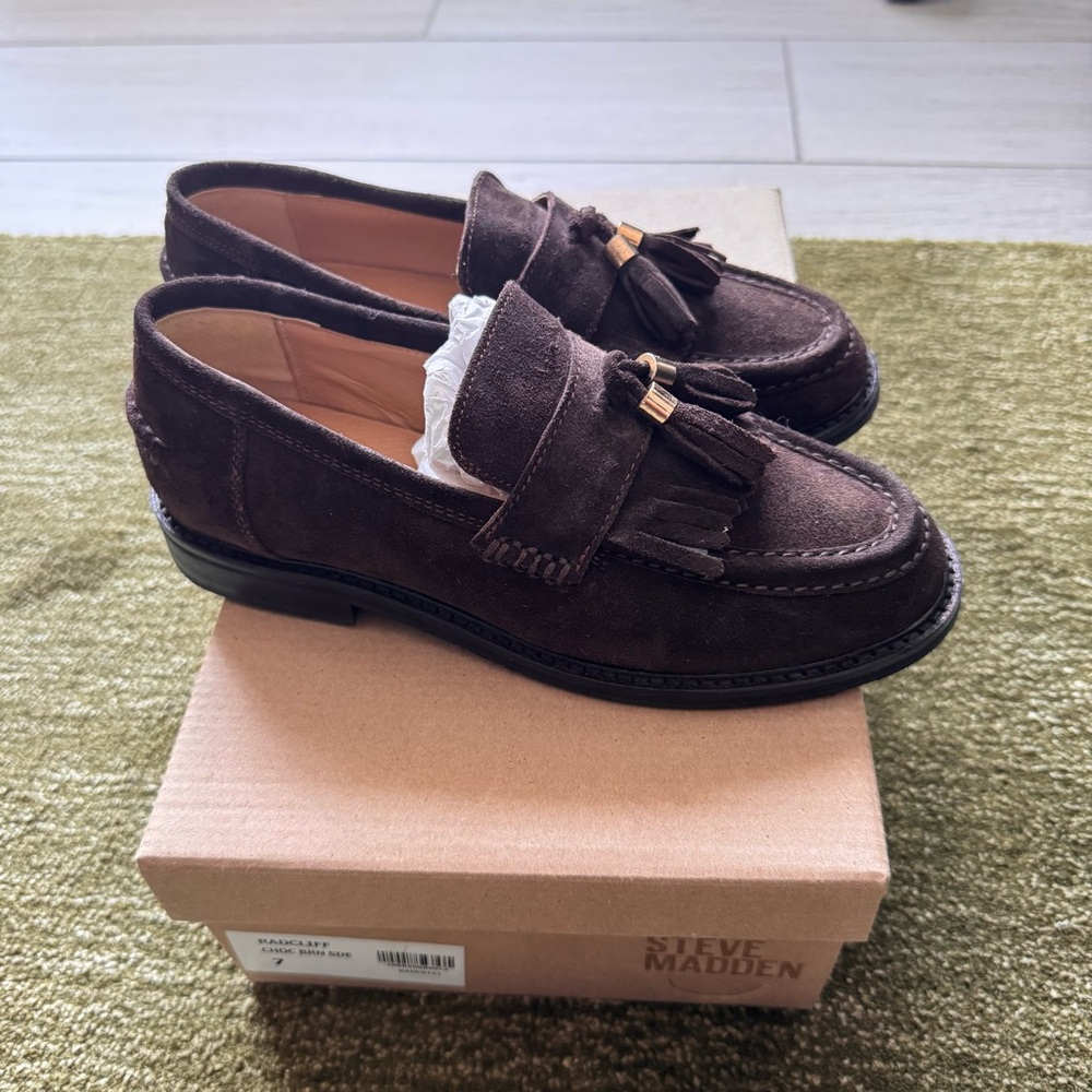 Steve Madden Chocolate Brown Suede Tassel Loafers (Radcliff) - Picture 3 of 8